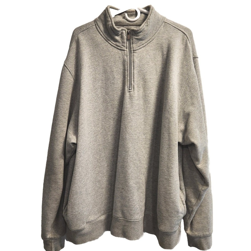 LL Bean Sweatshirt Extra Large XL Gray Quarter Zip Casual Pullover Pockets Heavy